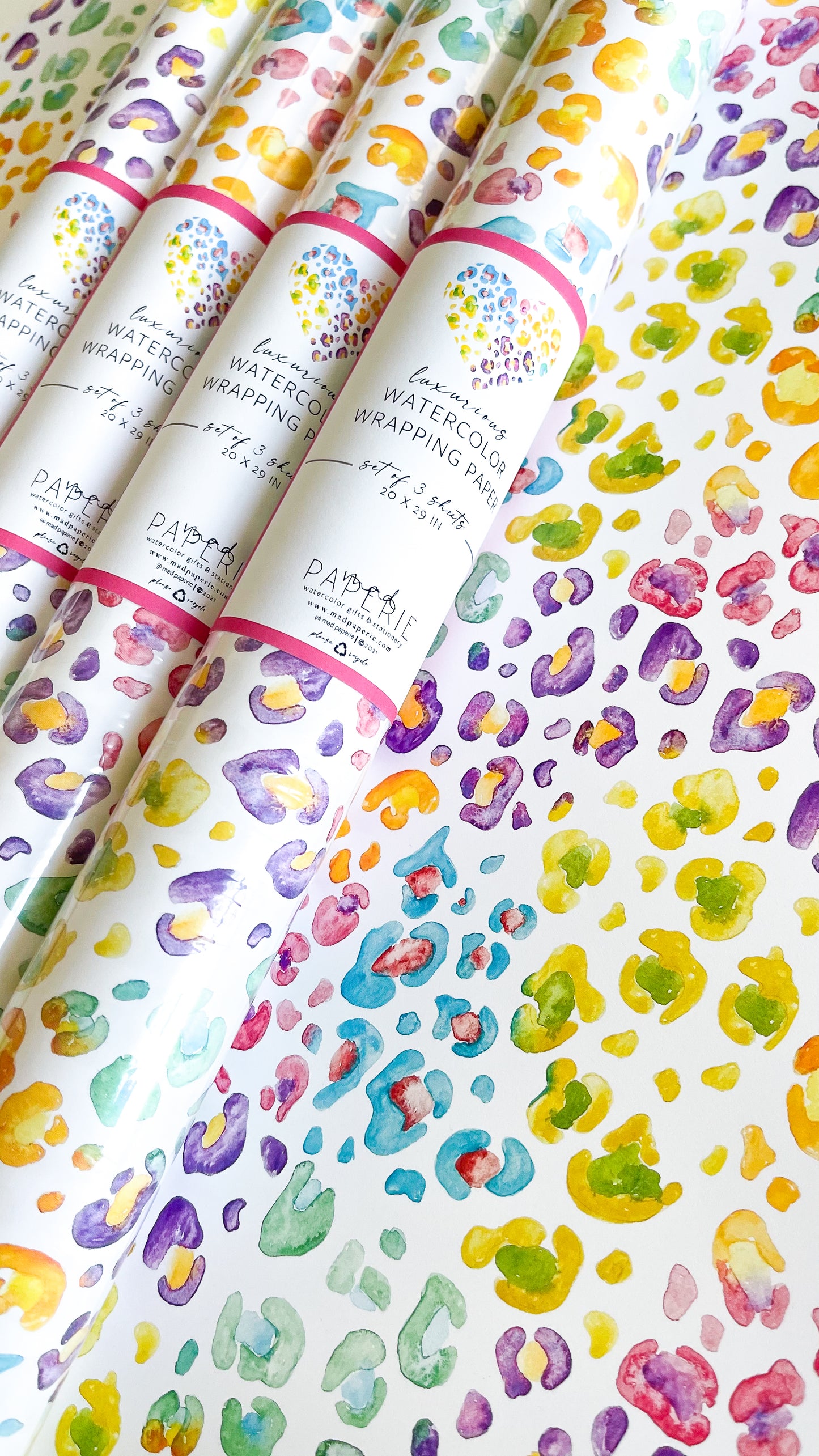 Rainbow Watercolor Leopard Print Gift Wrap, Luxurious Boutique Wrapping Paper