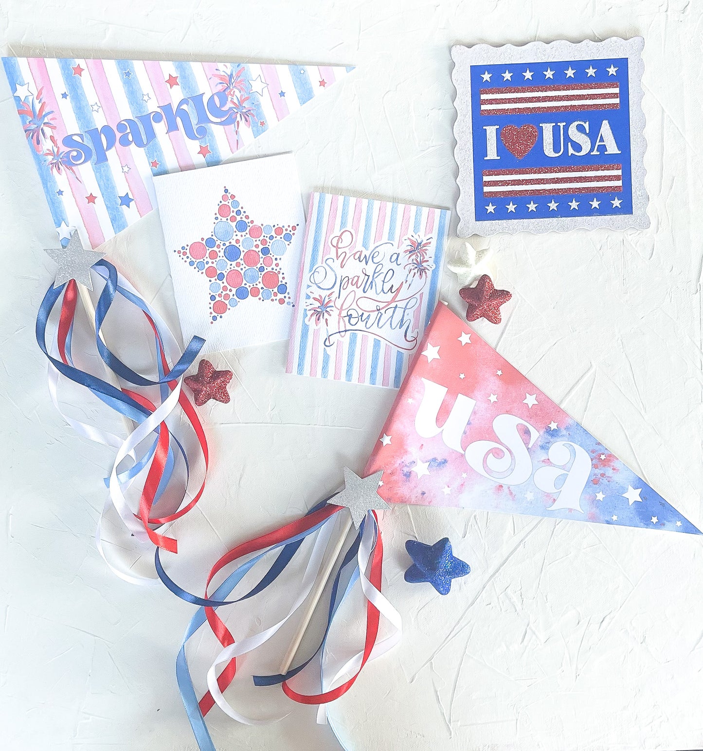 USA, 4th of JULY Party Flags- Printable Download