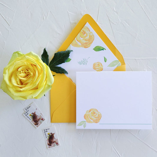 Yellow Rose of Texas Stationery Set, Set of 5 Notecards with Lined Envelopes