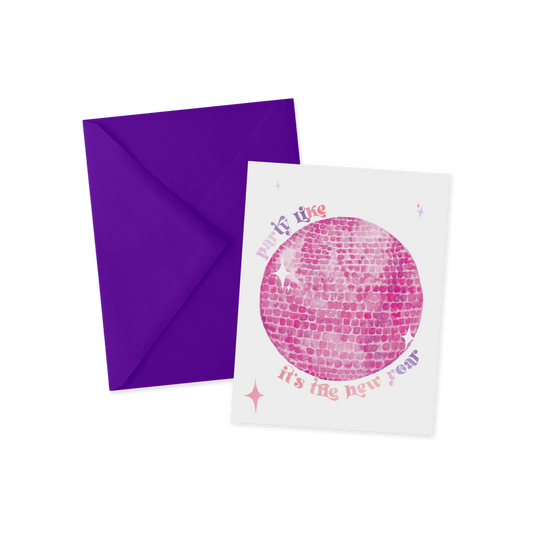 Pink Disco Ball New Year Greeting Card