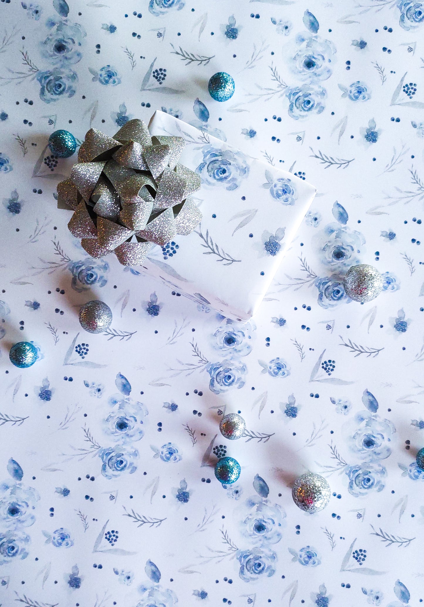 Elegant Blue Florals Luxurious Watercolor Gift Wrap