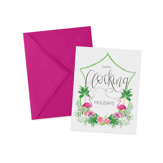 Tropical Flamingo Crest, Funny Christmas Card