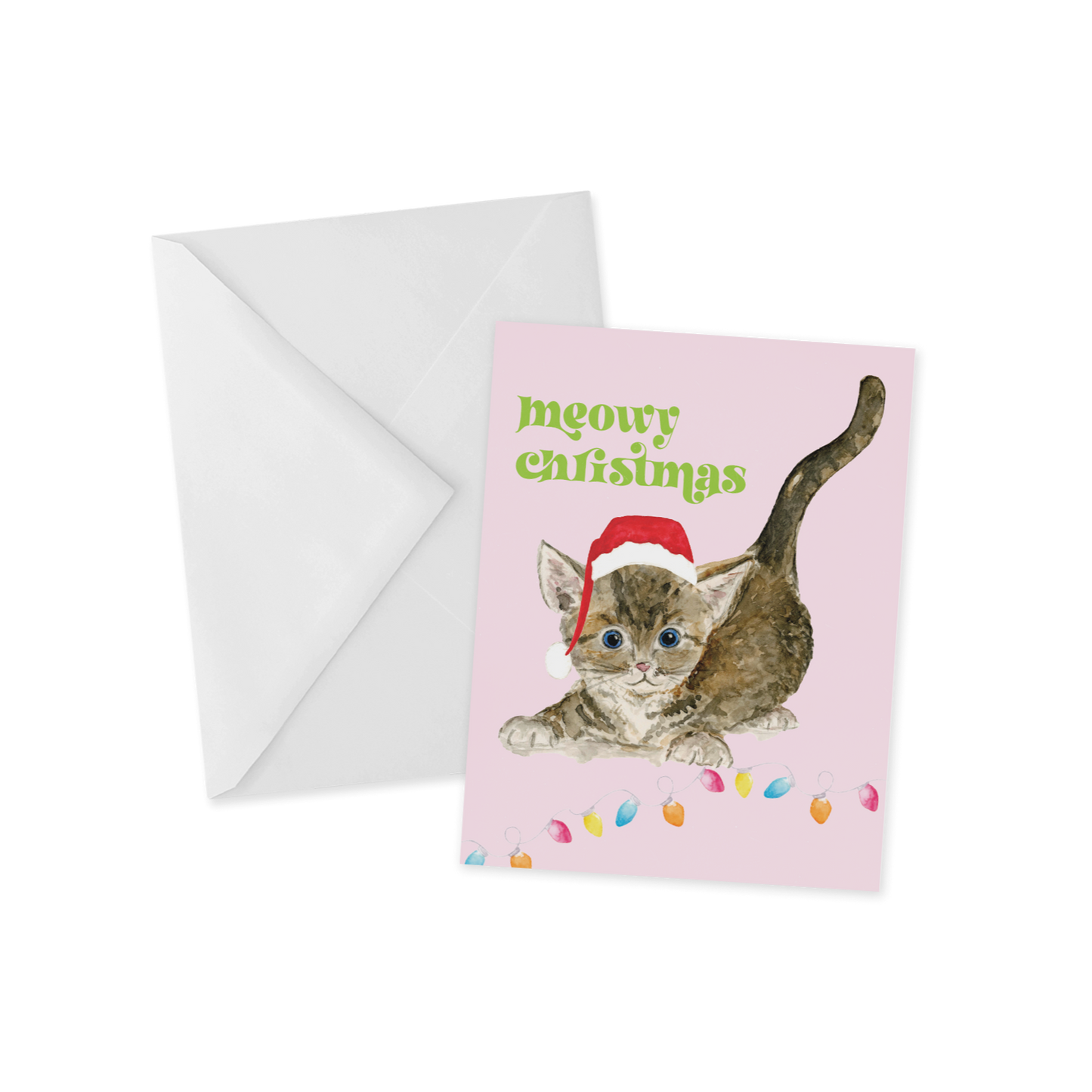 Meowy Christmas Colorful Holiday Kitten Greeting Card