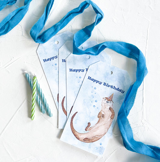 DISCONTINUED- Birthday Otter Gift Tags, Set of 5
