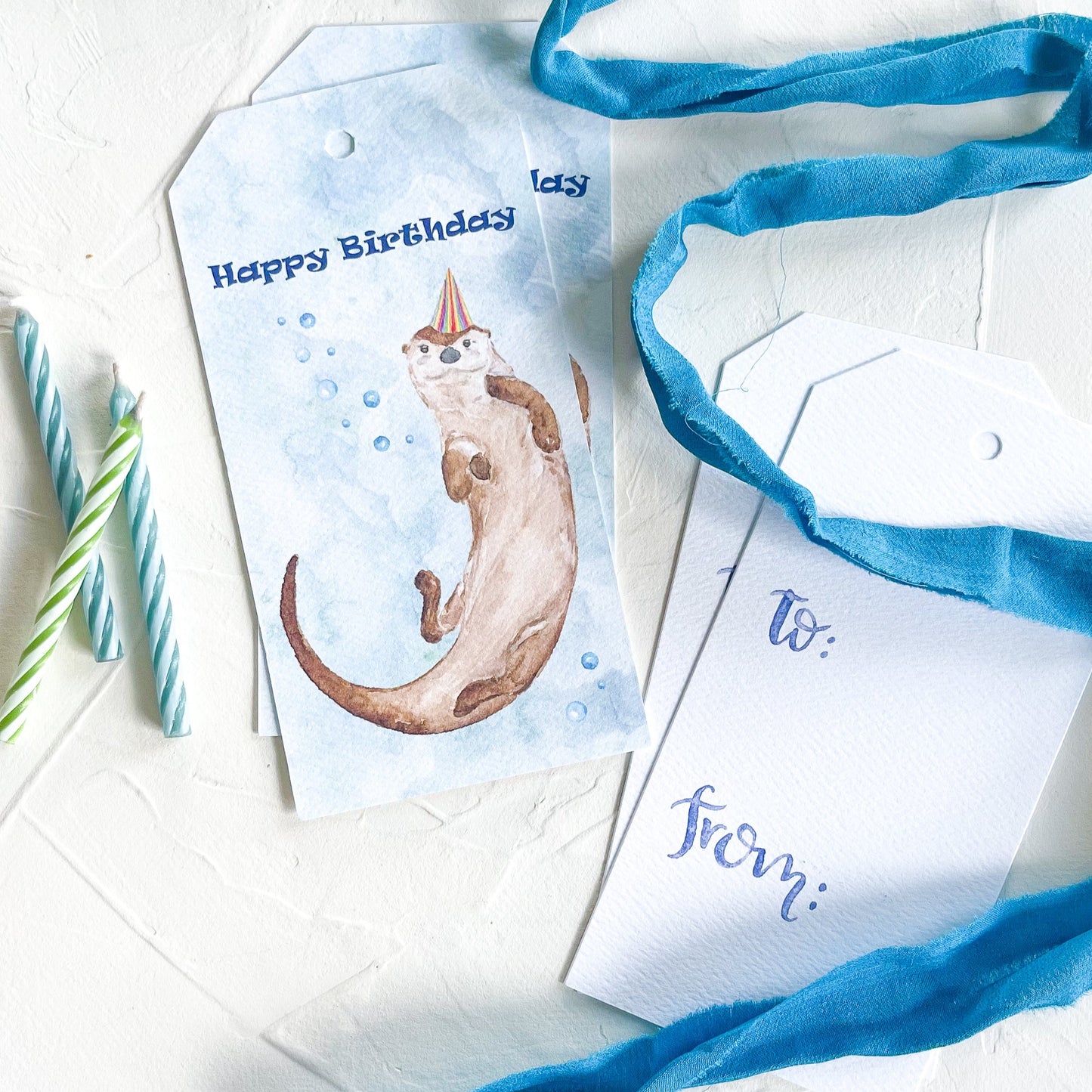 DISCONTINUED- Birthday Otter Gift Tags, Set of 5