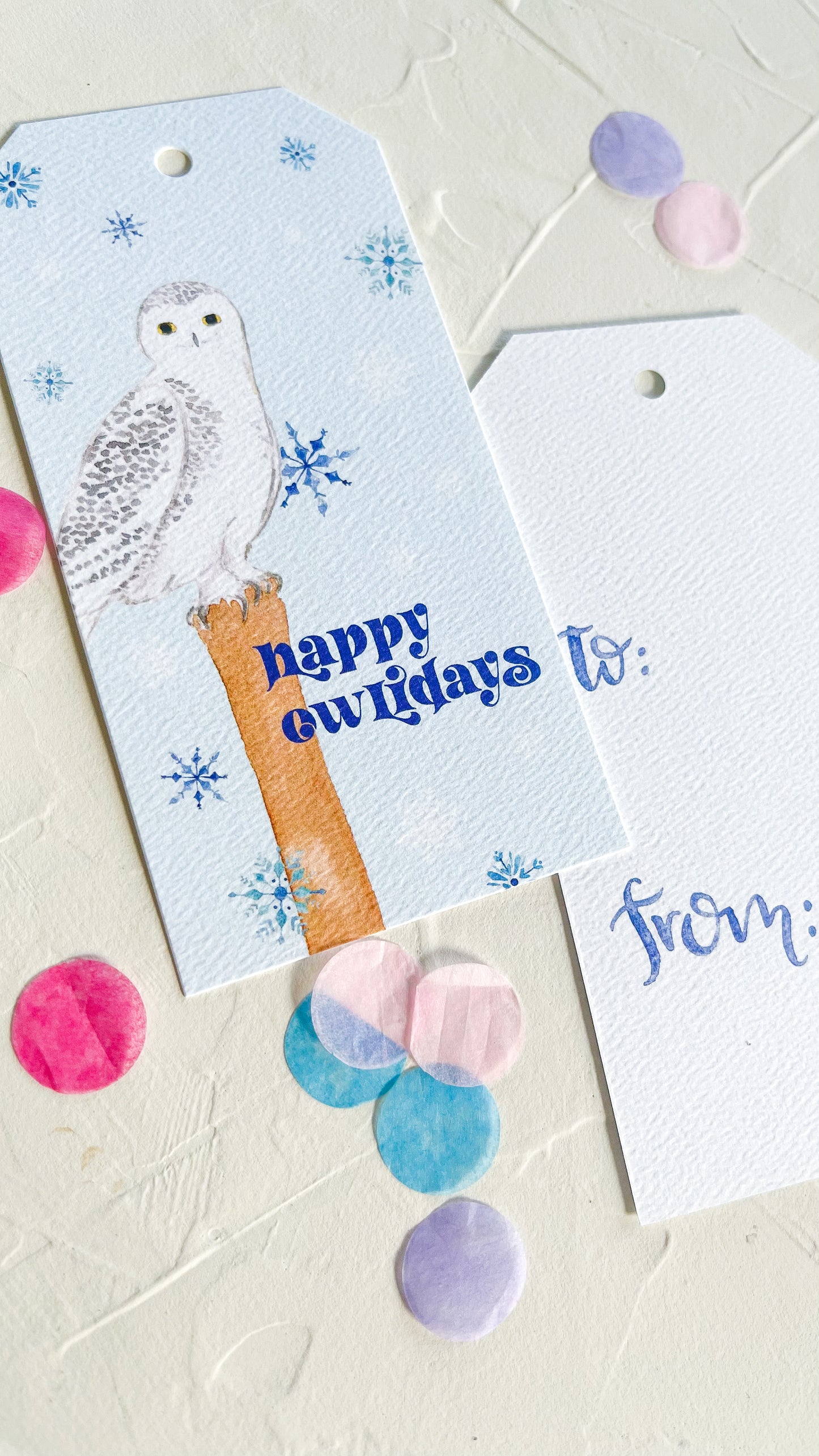 DISCONTINUED Happy Owlidays Luxurious Watercolor Gift Tags- Set of 5