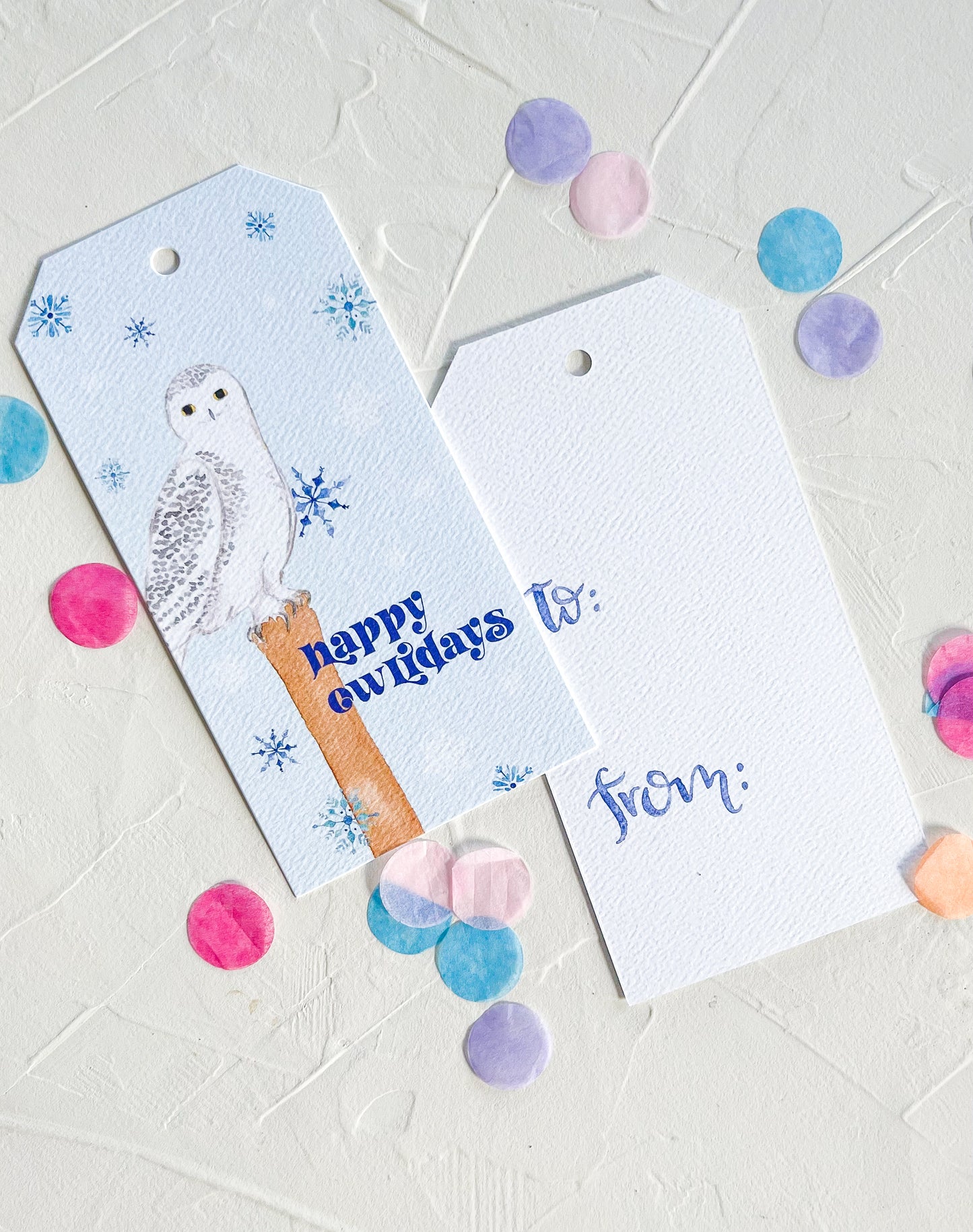 DISCONTINUED Happy Owlidays Luxurious Watercolor Gift Tags- Set of 5