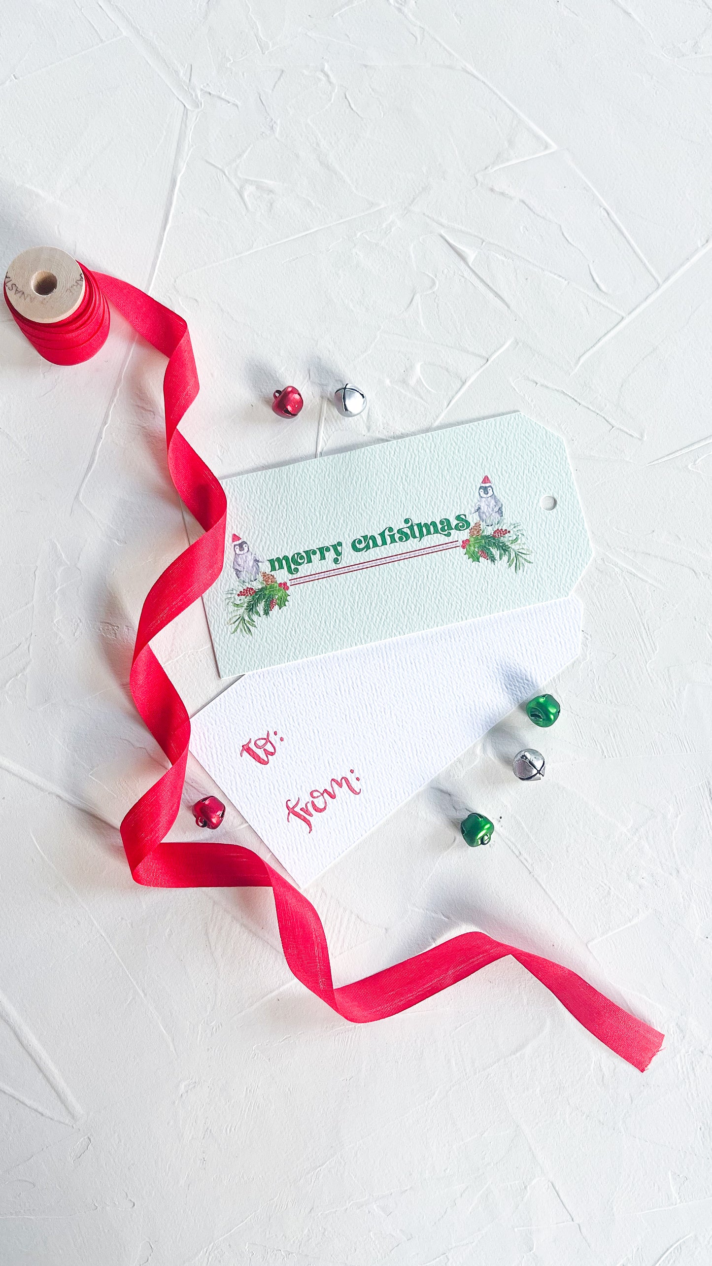 DISCONTINUED Merry Christmas Penguins, Luxurious Watercolor Gift Tags- Set of 5