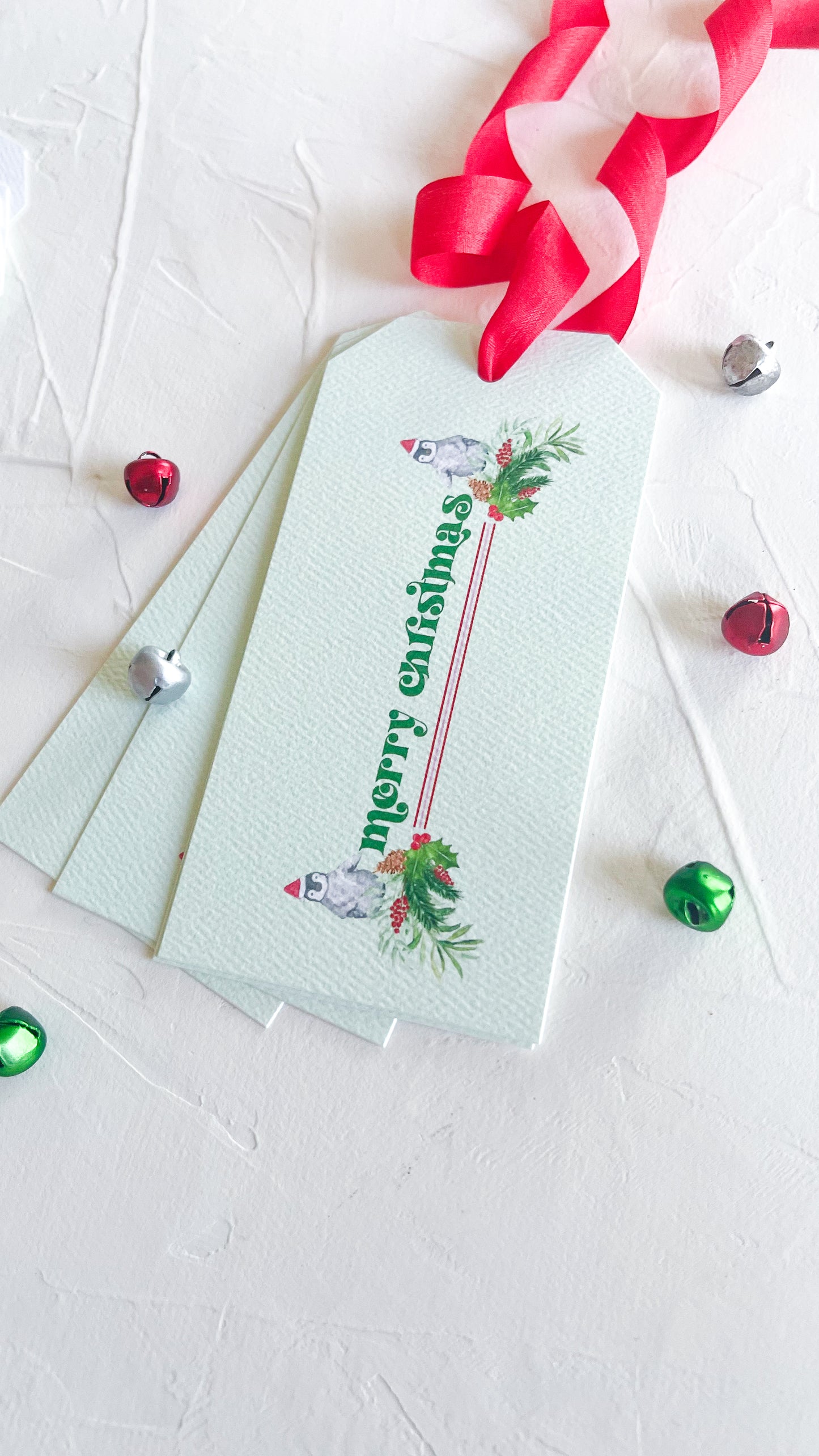 DISCONTINUED Merry Christmas Penguins, Luxurious Watercolor Gift Tags- Set of 5