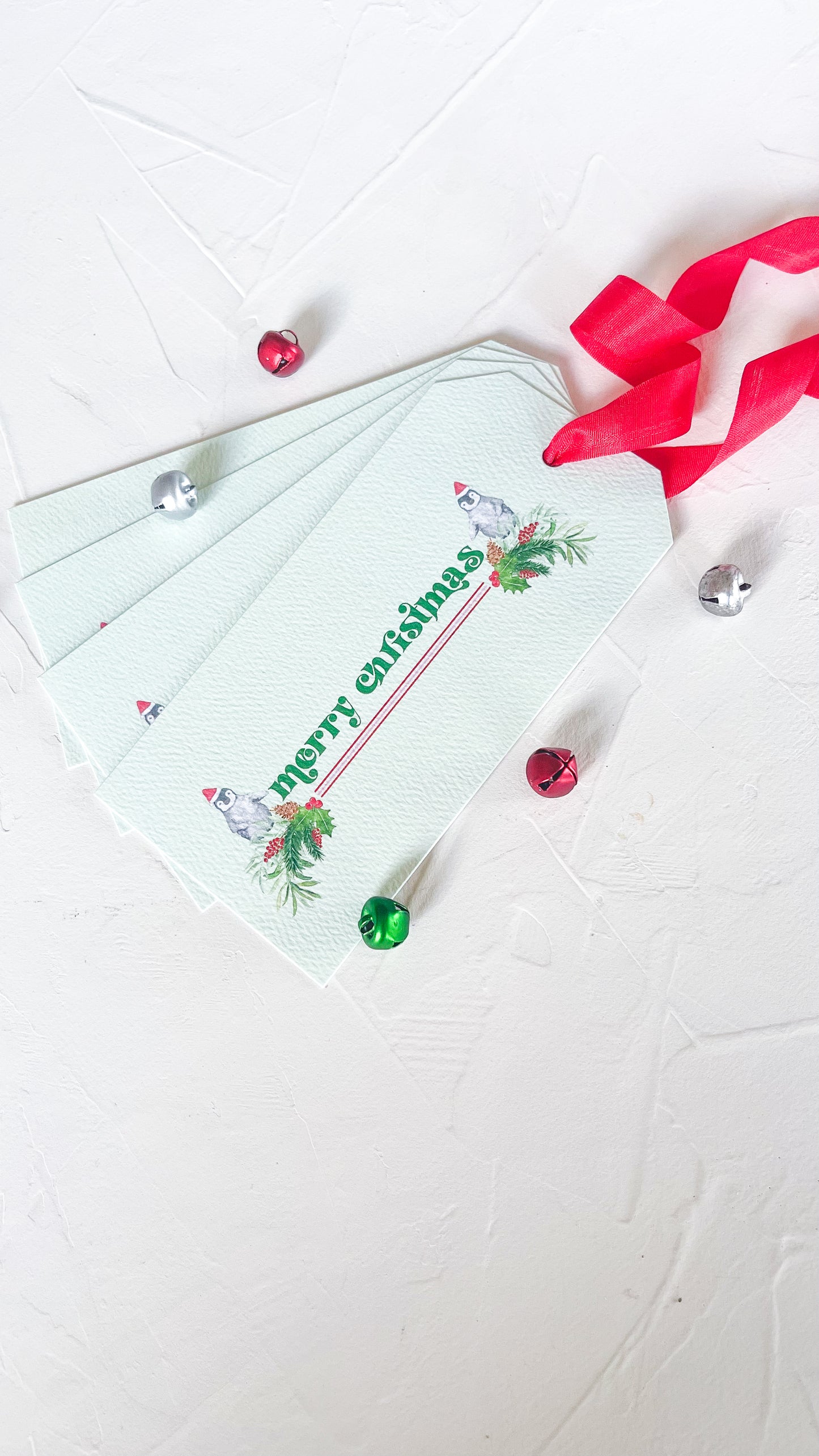 DISCONTINUED Merry Christmas Penguins, Luxurious Watercolor Gift Tags- Set of 5