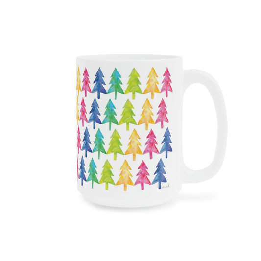 Merry and Bright Watercolor Holiday Trees, Ceramic Mug