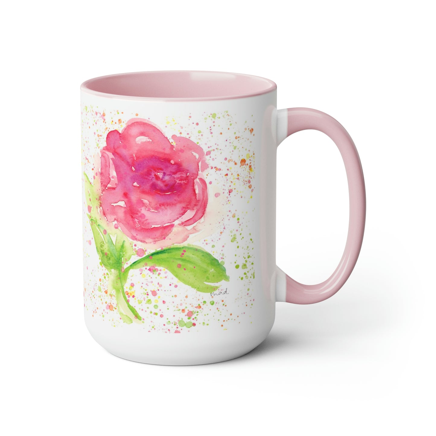 Whimsical Pink Rose, Floral 15oz Ceramic Mug