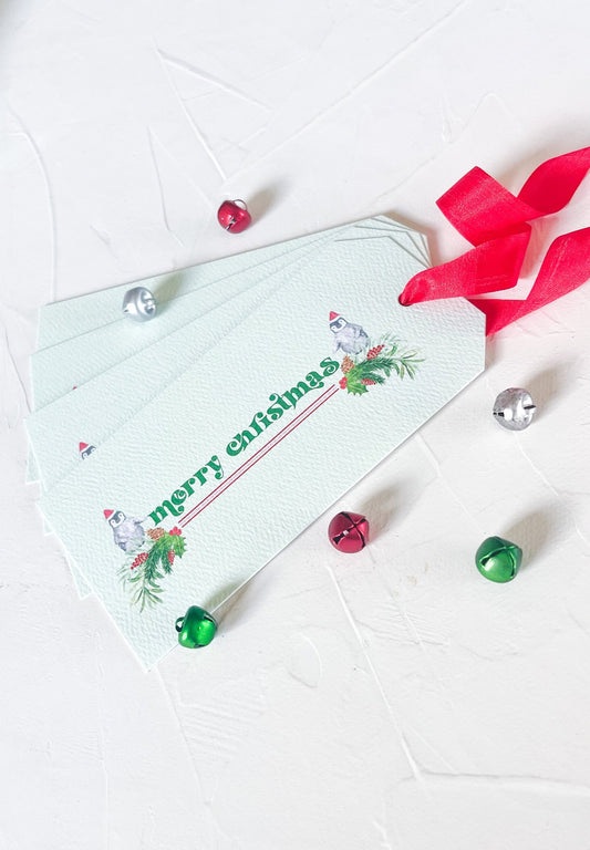 DISCONTINUED Merry Christmas Penguins, Luxurious Watercolor Gift Tags- Set of 5