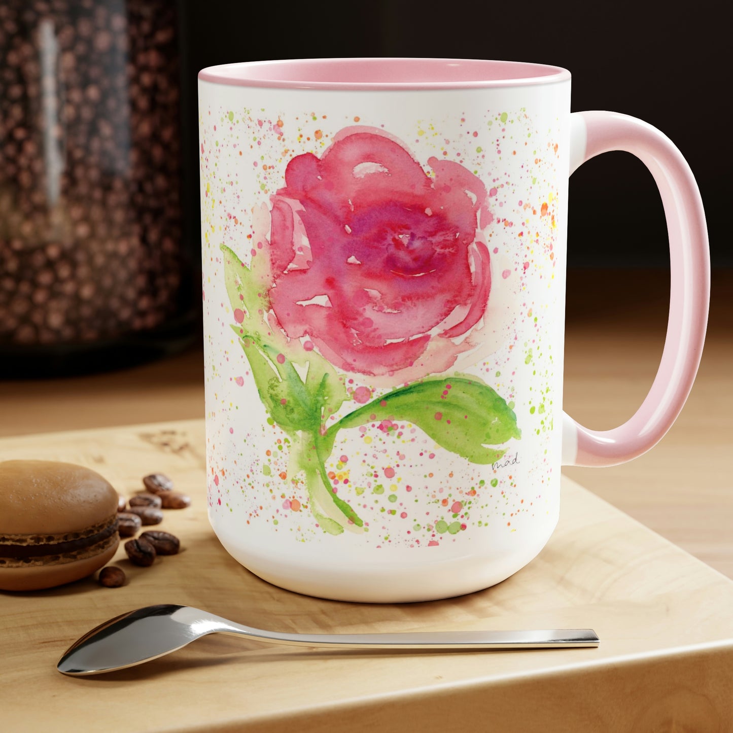 Whimsical Pink Rose, Floral 15oz Ceramic Mug