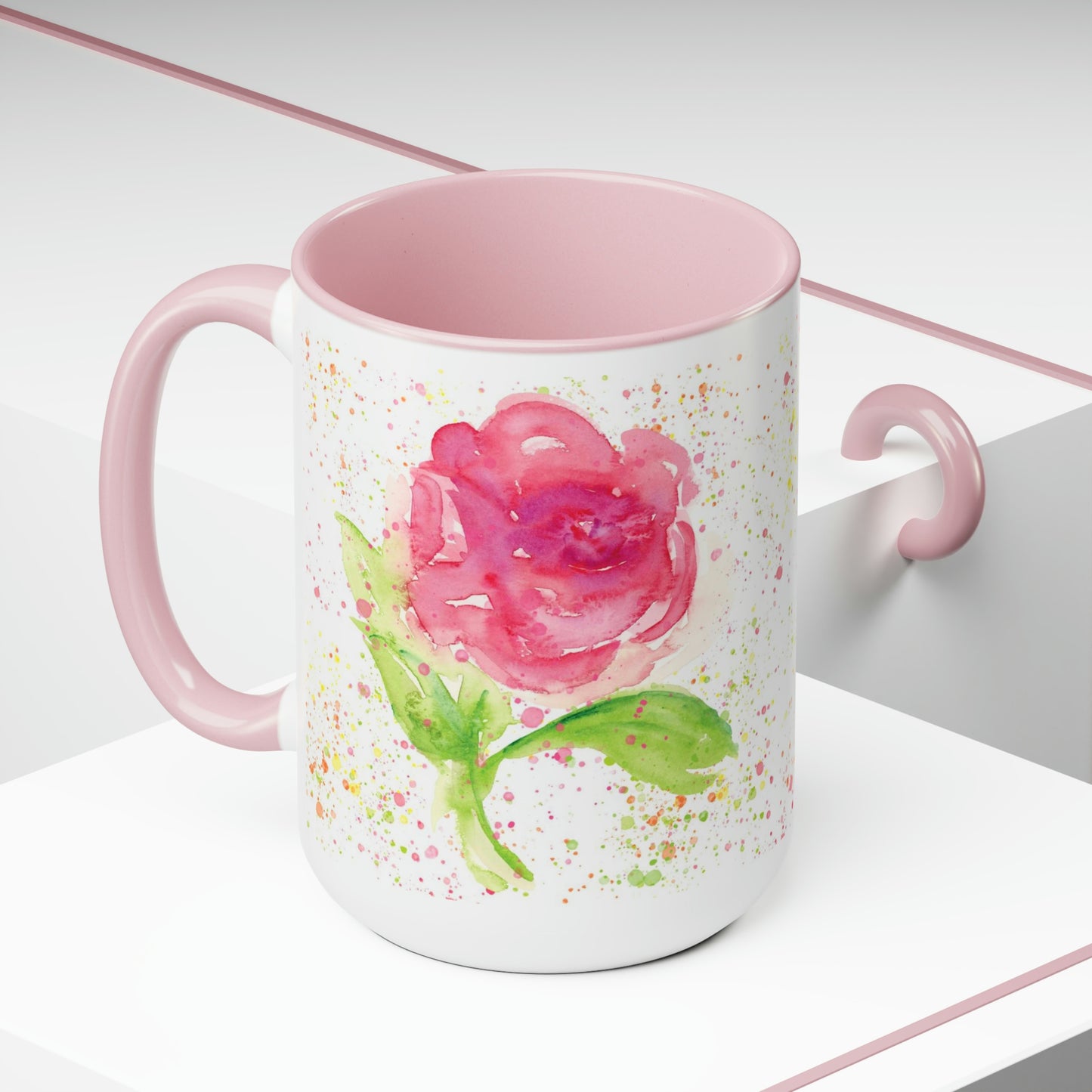 Whimsical Pink Rose, Floral 15oz Ceramic Mug