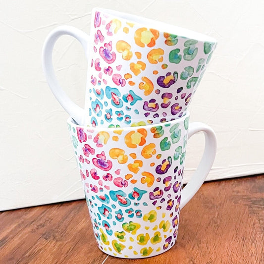 Lisa Frank Inspired Rainbow Leopard Print Mug
