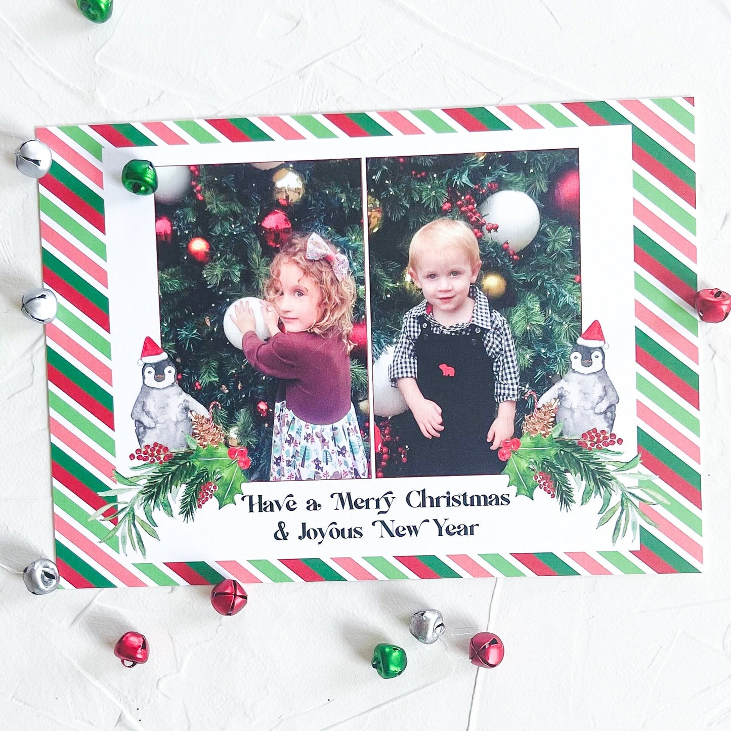 Retro Watercolor Penguin Holiday Card