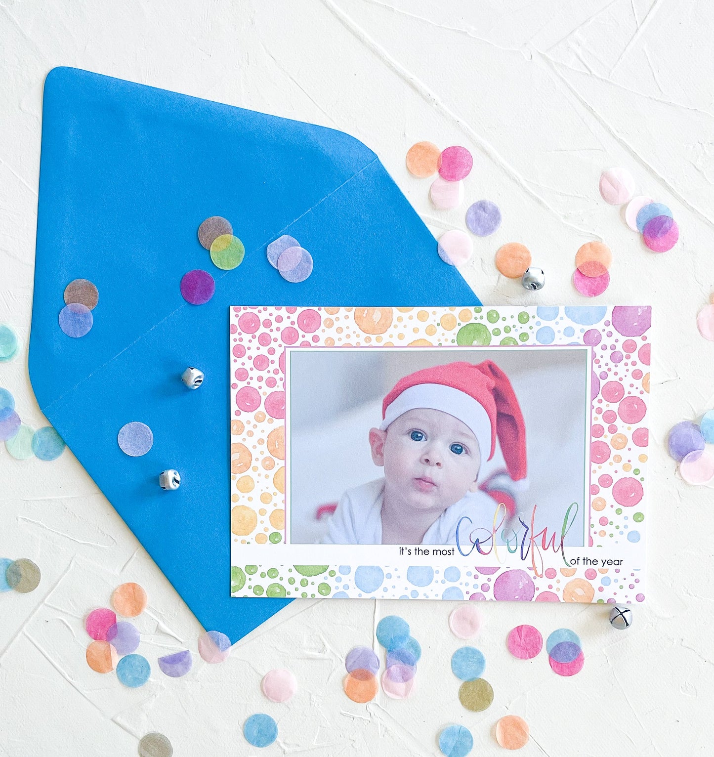 Colorful Pointillism Holiday Photo Card