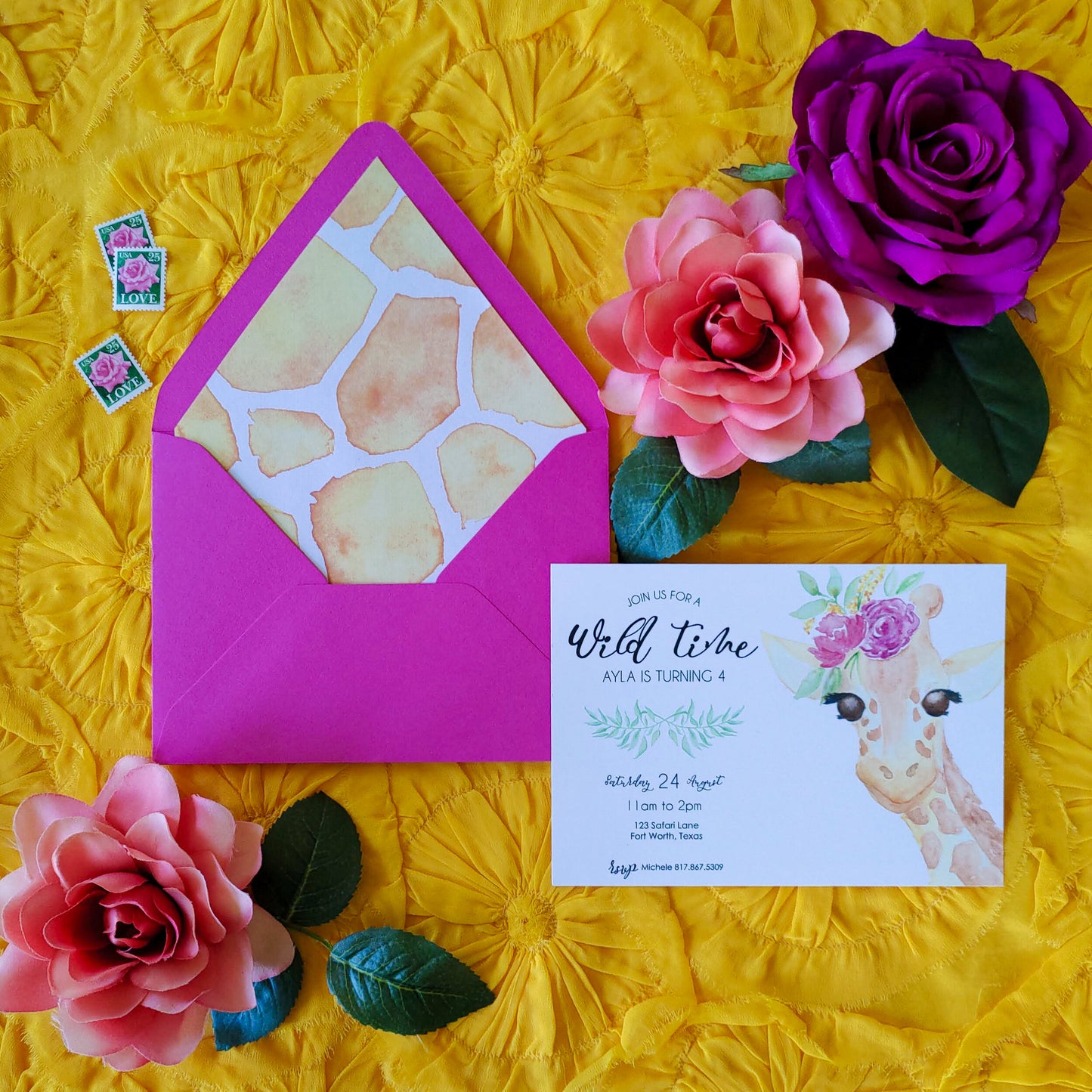 Floral Giraffe Invitation