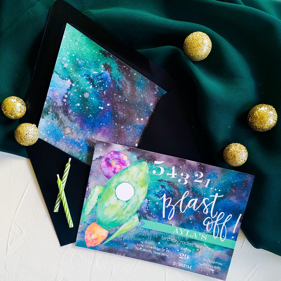 Outerspace Rocketship Birthday Invitation