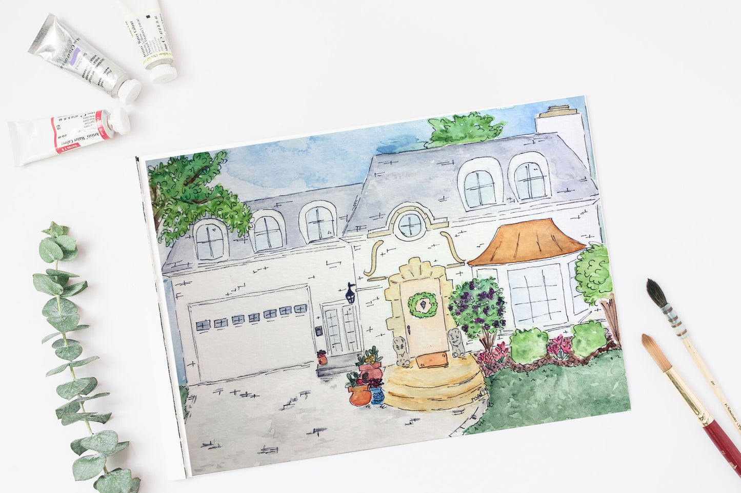 Custom Watercolor Home Portrait