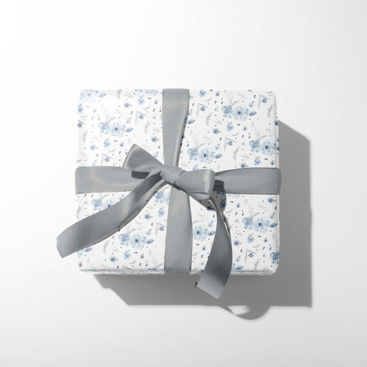 Elegant Blue Florals Luxurious Watercolor Gift Wrap