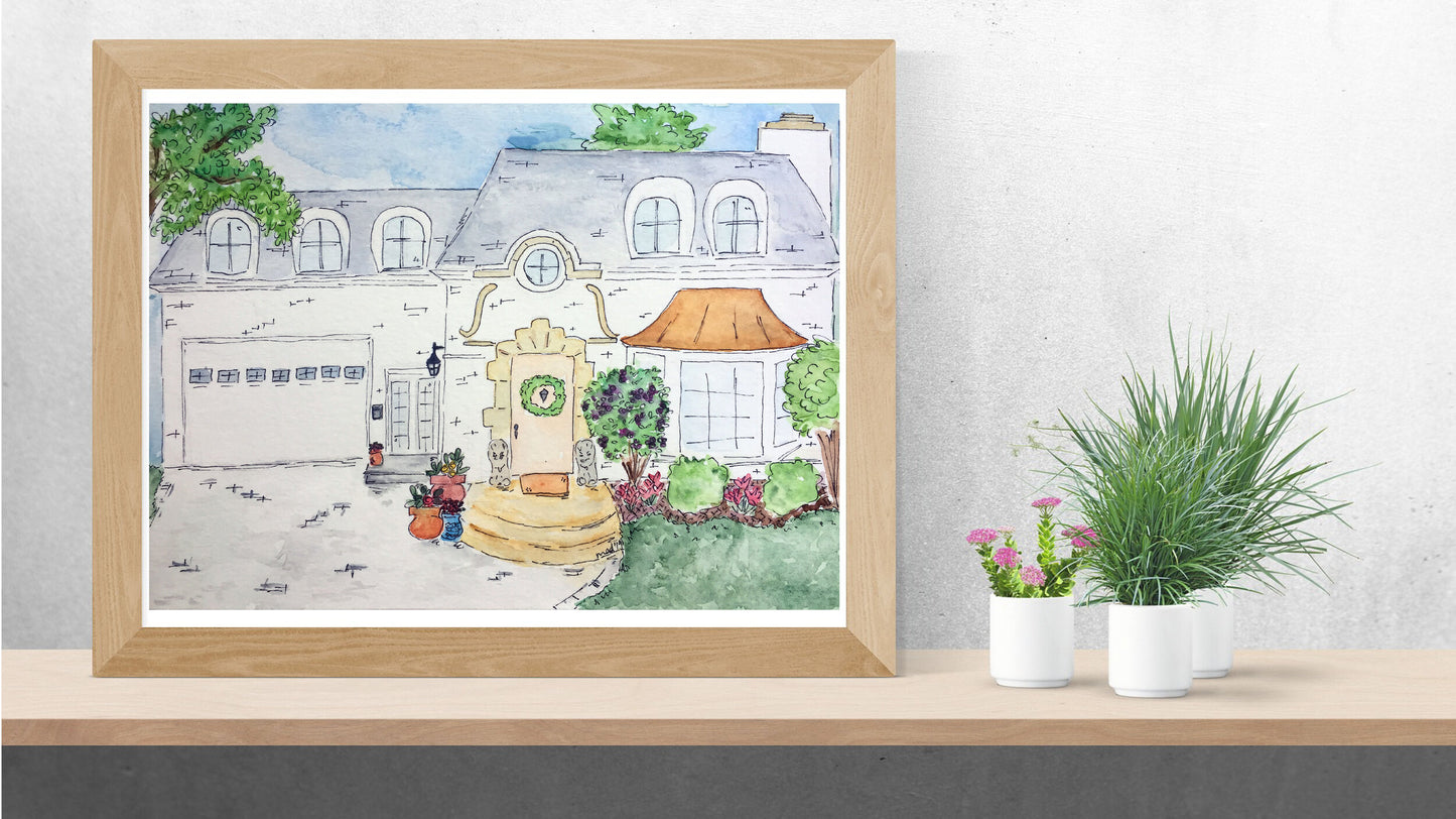 Custom Watercolor Home Portrait