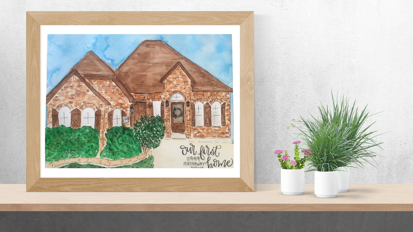Custom Watercolor Home Portrait