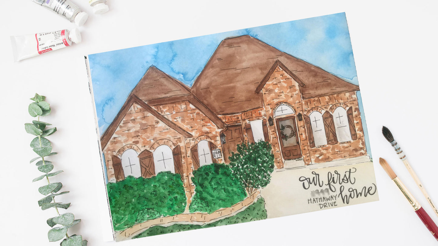 Custom Watercolor Home Portrait
