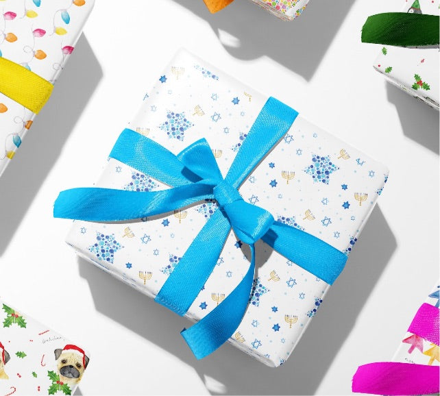 Pointillism Inspired Hanukkah Gift Wrap, Boutique Luxurious Wrapping Paper