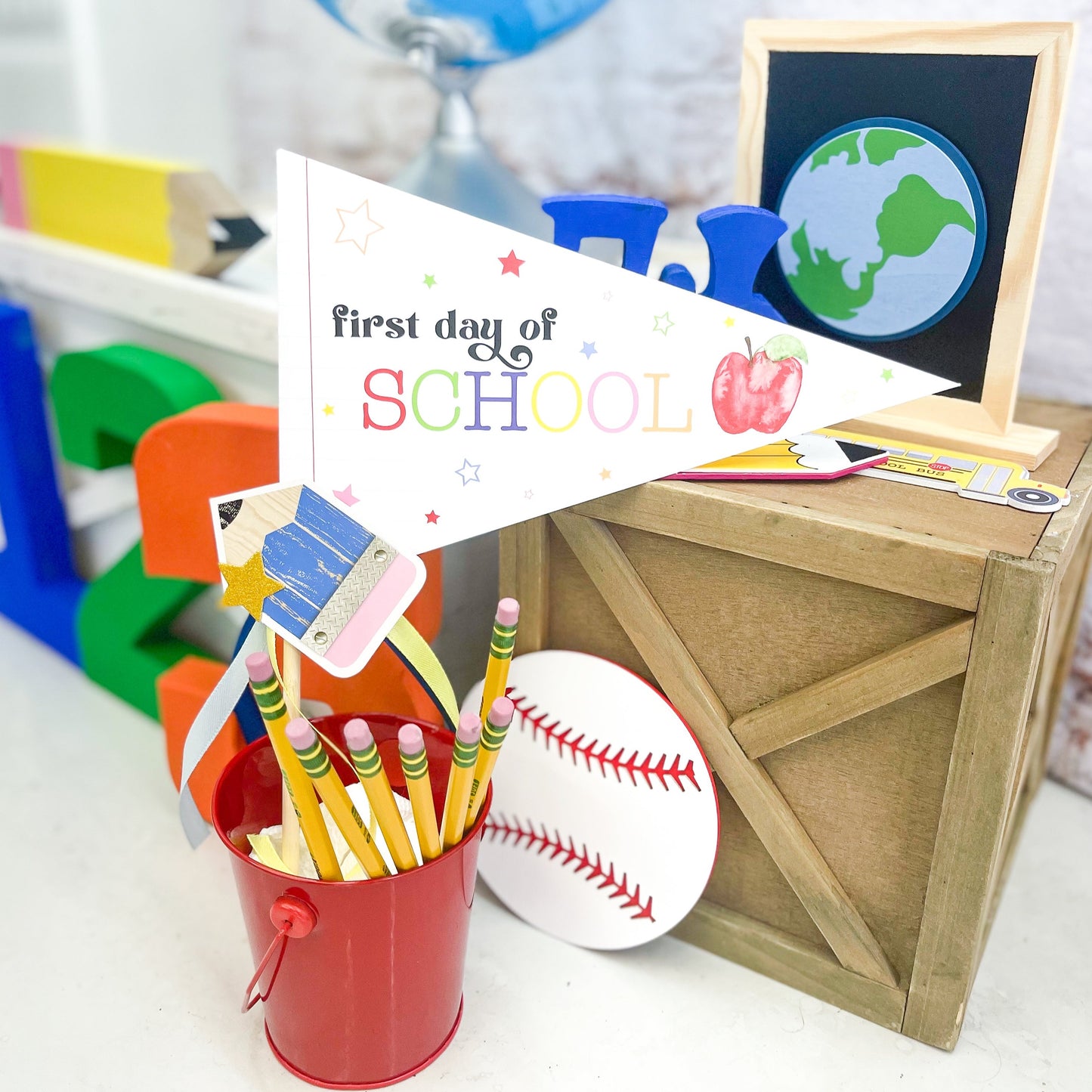 First Day of School Party Flag, Back to School Pennant Flag for Kids