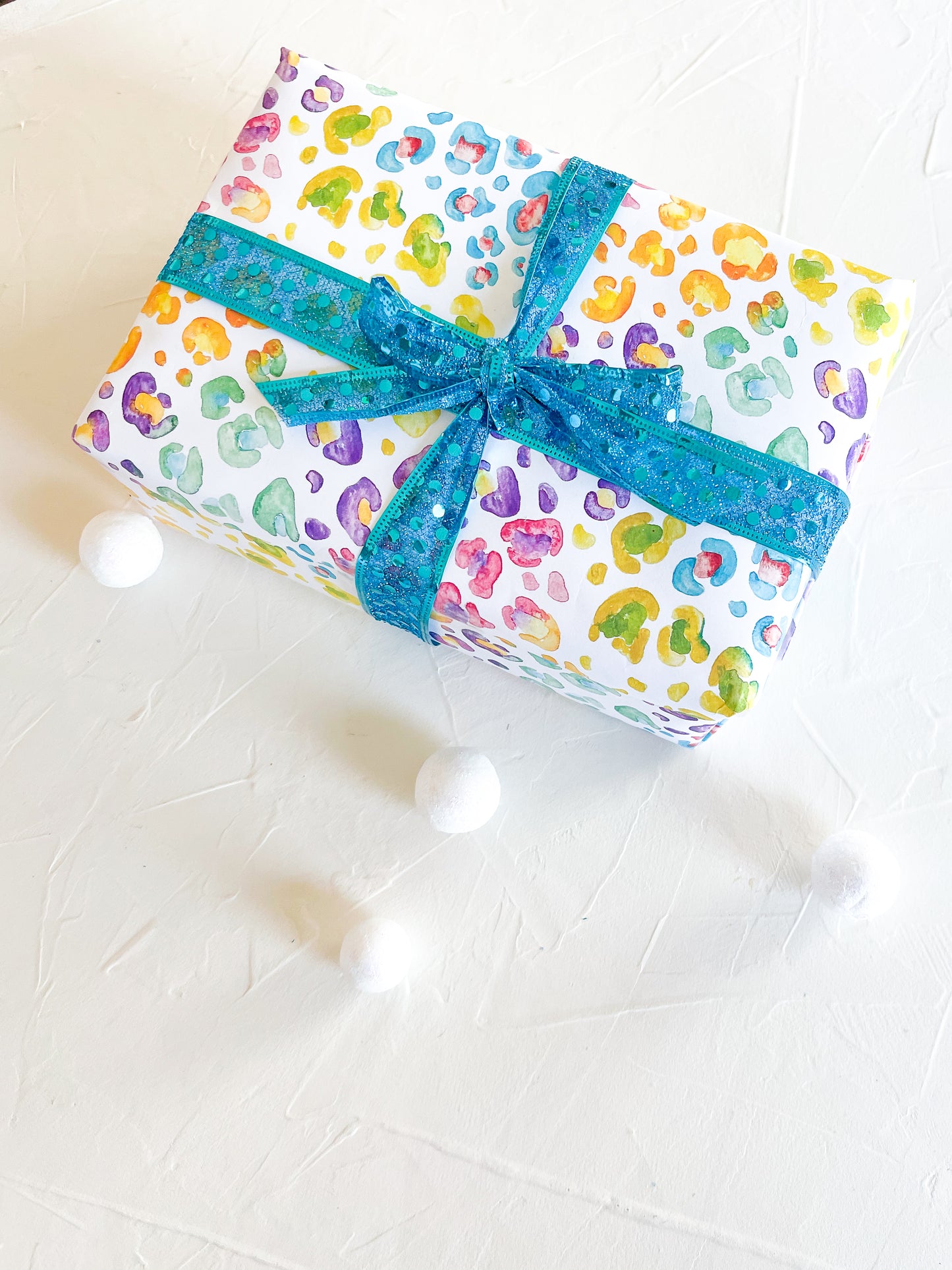 Rainbow Watercolor Leopard Print Gift Wrap, Luxurious Boutique Wrapping Paper