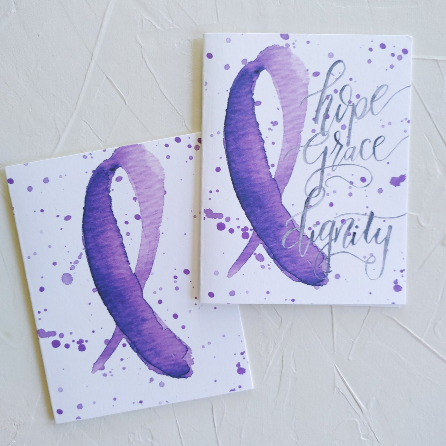 Purple Ribbon Pancreatic Cancer Stationery Set, Set of 6 Cards with Lined Envelopes