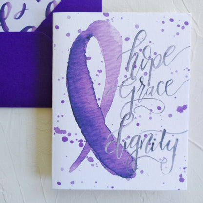 Purple Ribbon Pancreatic Cancer Stationery Set, Set of 6 Cards with Lined Envelopes