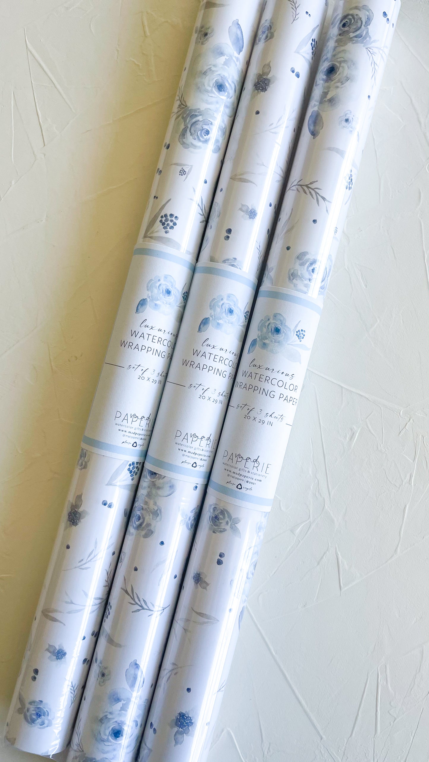 Elegant Blue Florals Luxurious Watercolor Gift Wrap