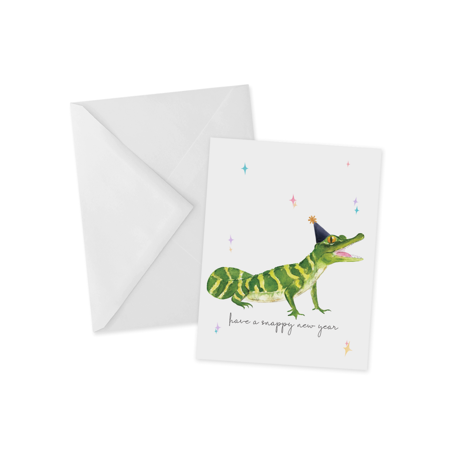 Snappy New Year, Party Gator Greeting Card