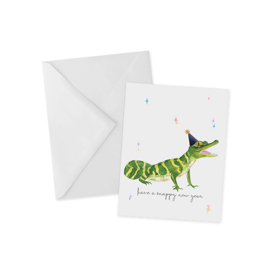 Snappy New Year, Party Gator Greeting Card