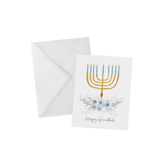 Happy Hanukkah, Floral Menorah Greeting Card