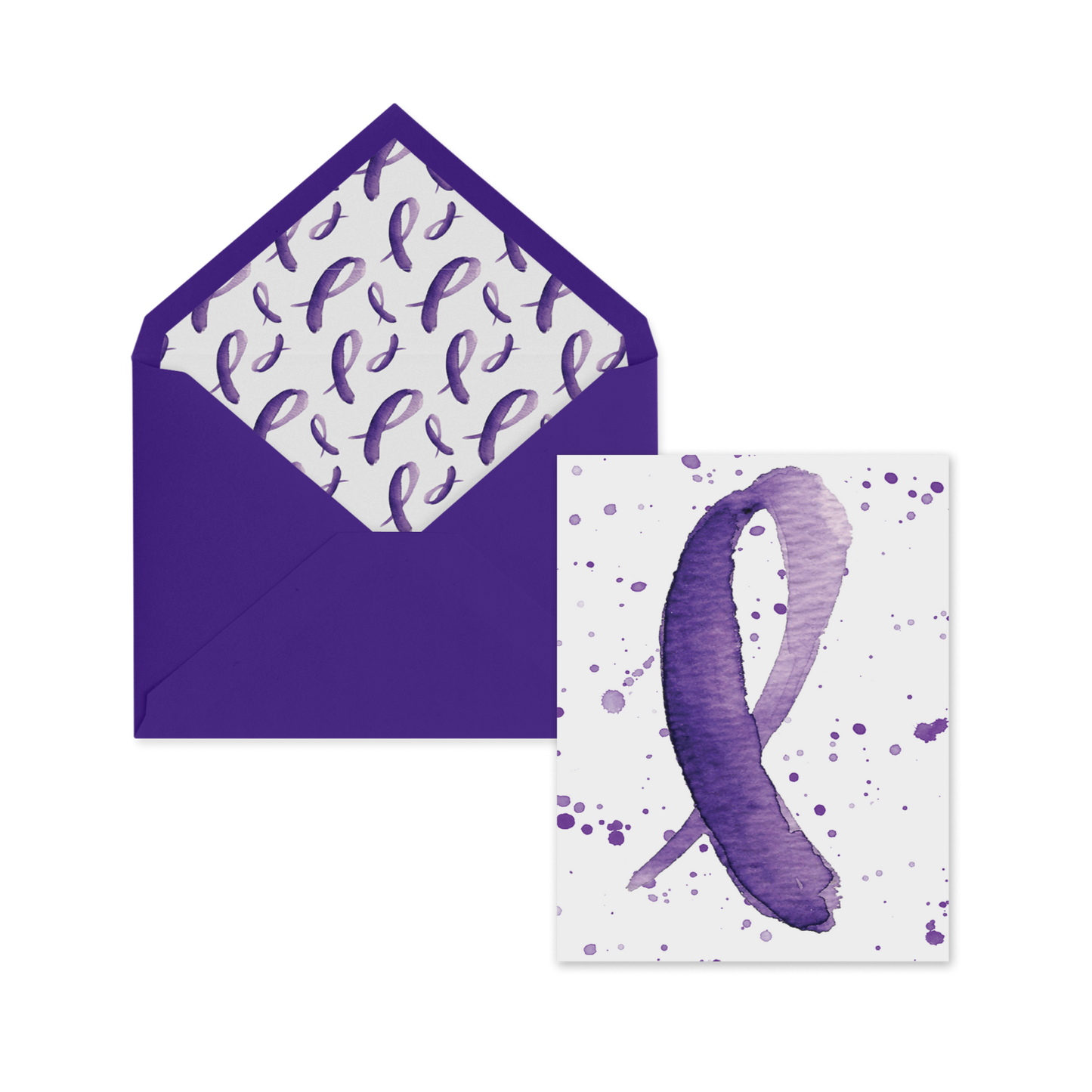 Purple Ribbon Pancreatic Cancer Stationery Set, Set of 6 Cards with Lined Envelopes