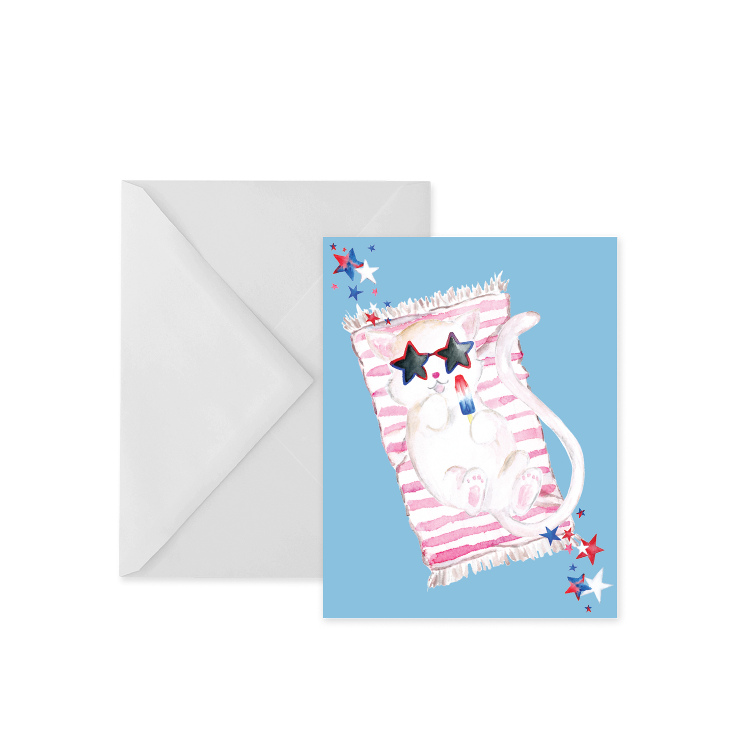 Patriotic Kitty Watercolor Greeting Card