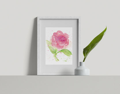 IMPERFECT Loose Watercolor Pink Rose, 8x10 Print