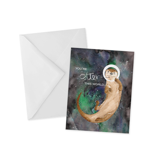 Space Otter, Watercolor Galaxy Thank You Card