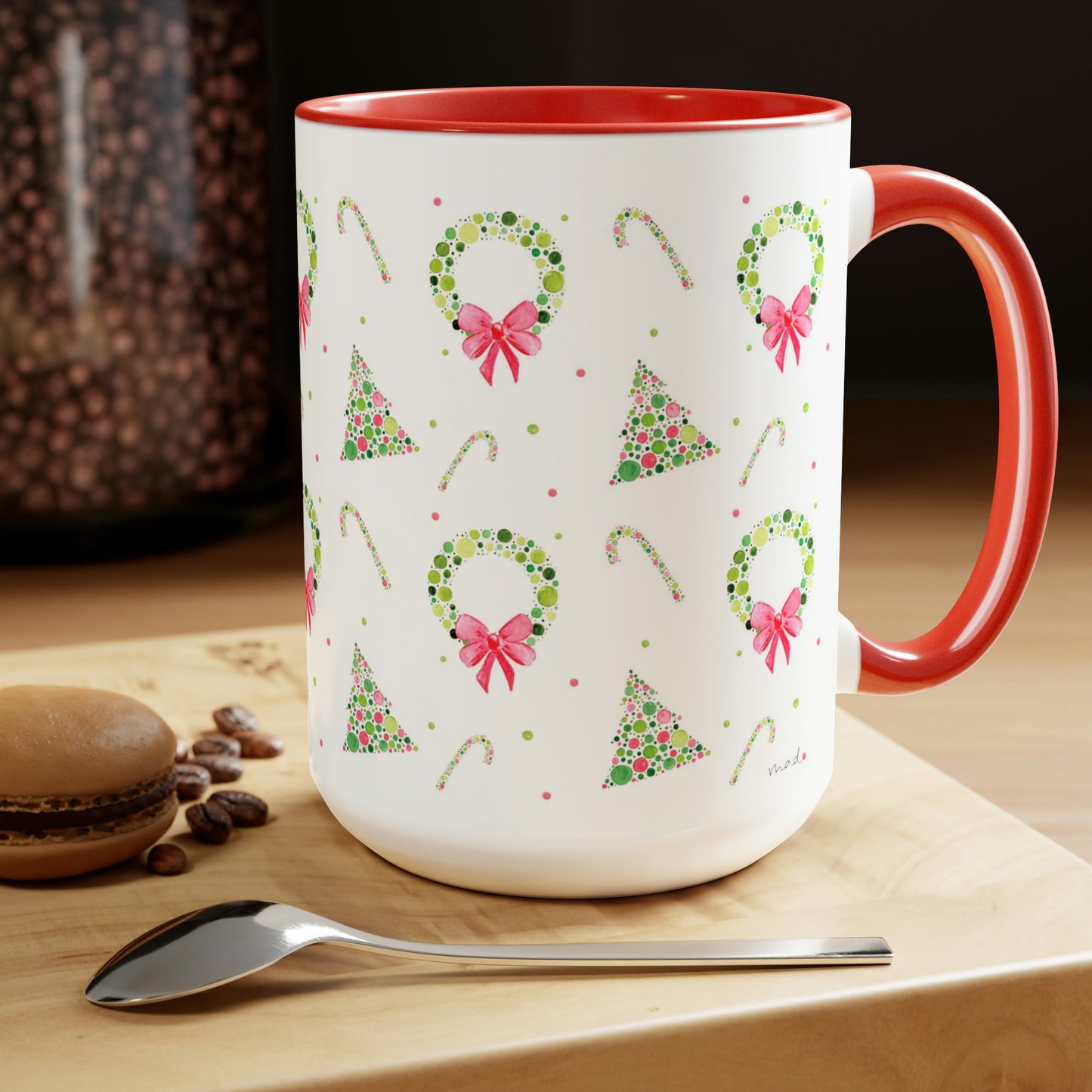 Merry Christmas Pointillism Inspired Ceramic Mug