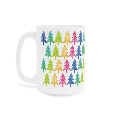 Merry and Bright Watercolor Holiday Trees, Ceramic Mug