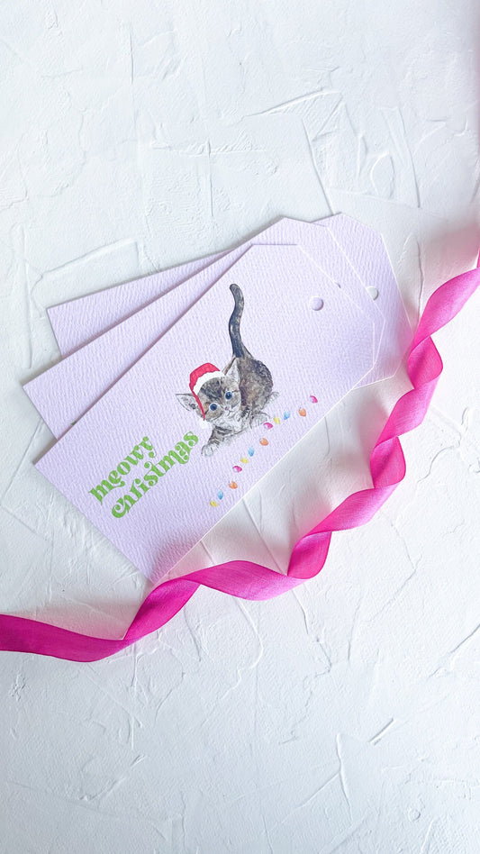 Meowy Christmas Luxurious Watercolor Gift Tags- Set of 5