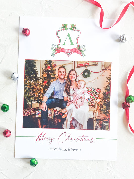Watercolor Winter Christmas Crest Holiday Photo Card