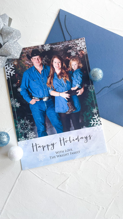 Winter Wonderland Blue Snowflake Holiday Photo Card