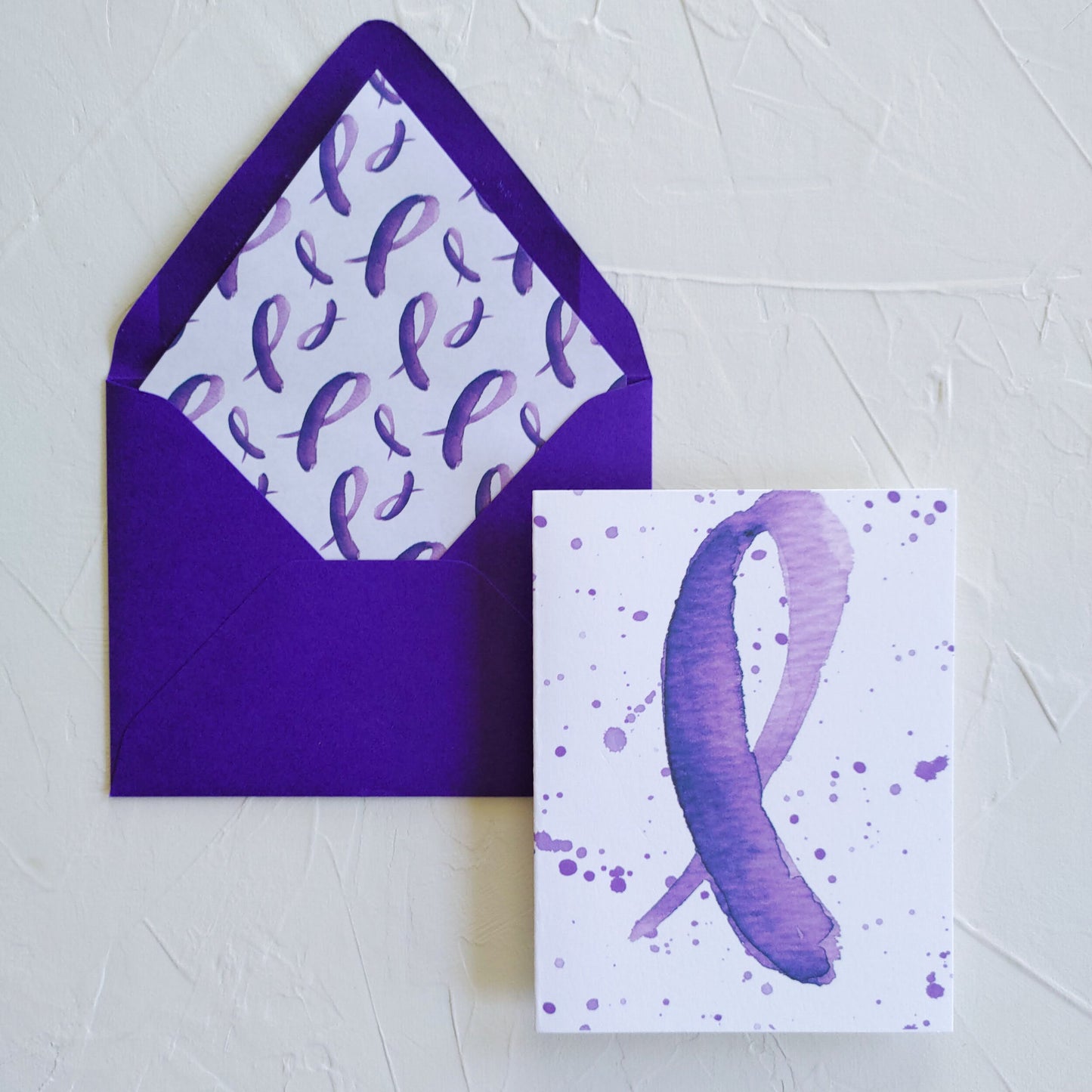 Purple Ribbon Pancreatic Cancer Stationery Set, Set of 6 Cards with Lined Envelopes