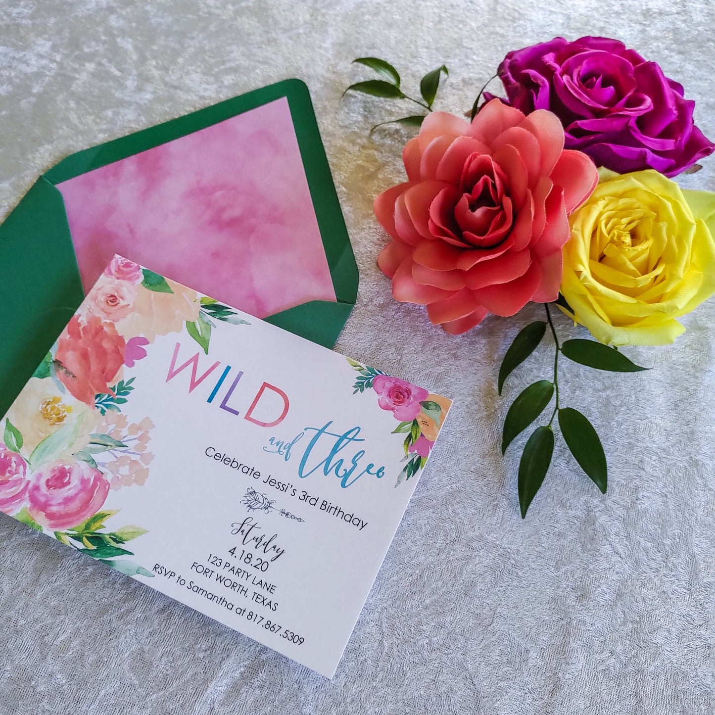 Floral Birthday Party Invitation, Wild & 3
