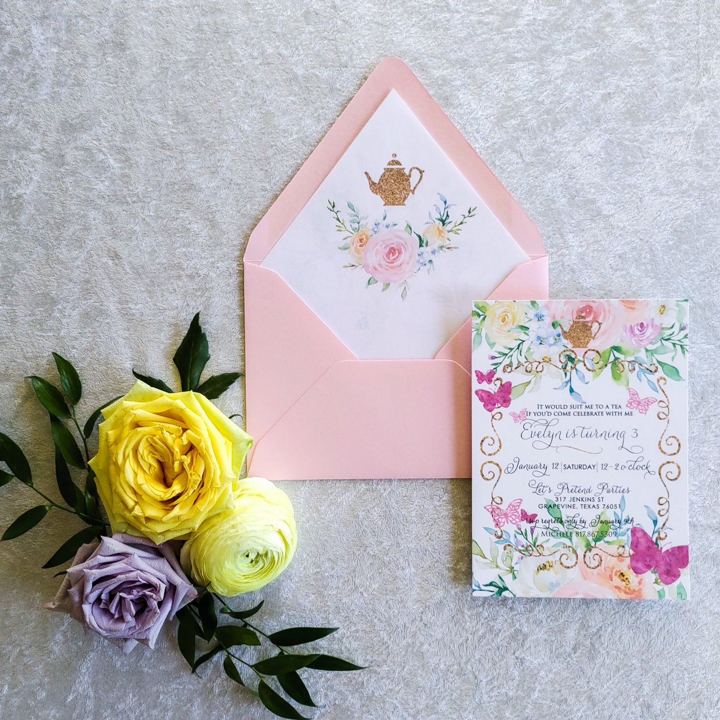 Princess Tea Party Floral Invitation